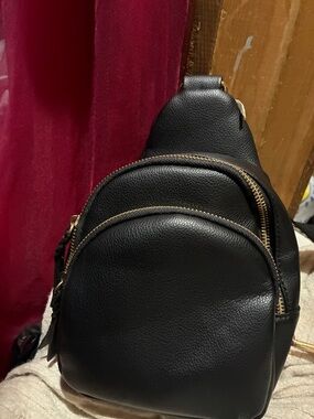 Black Pebbled Leather Fanny pack with black braided Zippers